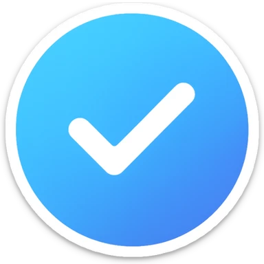 colorful style Instagram verified badge, blue gradient circle with white check mark, no text, transparent background sticker