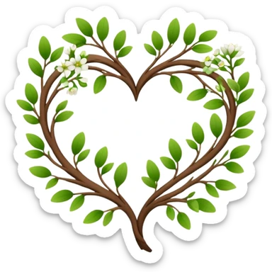Natural minimal branches with a few flowers in a twisty heart shape sticker