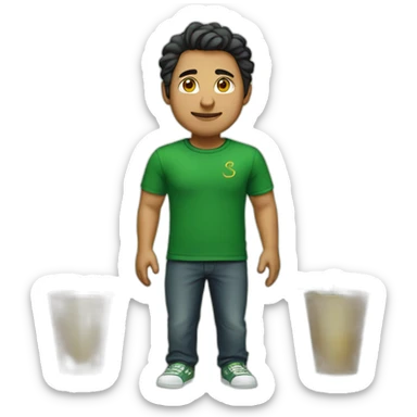 Man with a green dark T-shirt with a golden simorgh symbol sticker