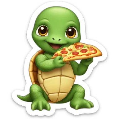 Baby turtle ninja eating pizza sticker