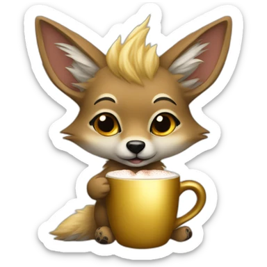 Jackal whit gold furr holding hot cocoa sticker