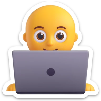 copywriter emoji, laptop with text, focused face sticker
