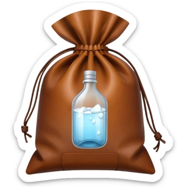 white transparent plastic bottles popping out of a leather brown bundle bag sticker