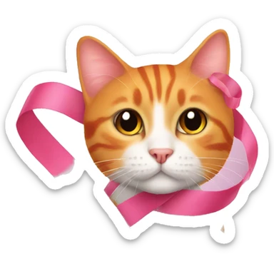 Pink ribbon with orange cat sticker
