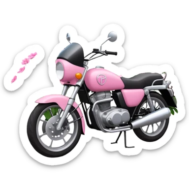 A flowerbed with pink flowers in it and behind it standing a place to parc motorcycles with three motorcycled sticker
