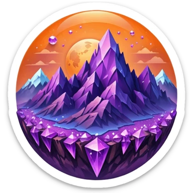 planet, crystal Planet, surface covered in glowing crystals mountains and dust sticker