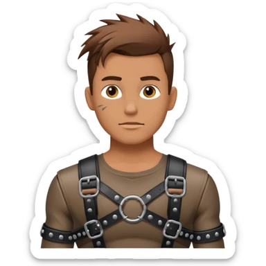 Brown haired guy in punk chest leather fashion harness sticker
