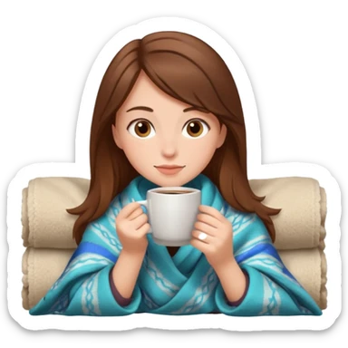 Brown hair Girl drinking coffee, with a cozy blanket sticker