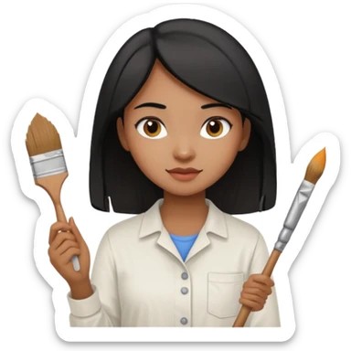 black haired light brown skinned painter girl with canvas sticker