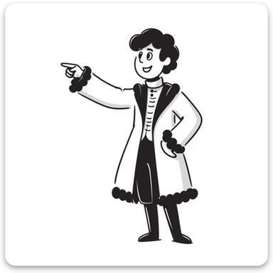 Historical figure Peter the Great in royal attire pointing to the right with his arm extended sticker