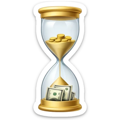 Hourglass with cash beside sticker