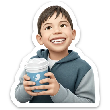 smiling boy with cup sticker