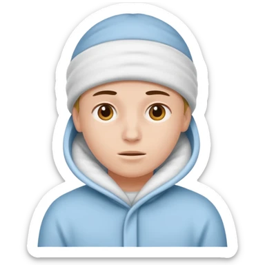 A person with headaches and a cold pad on the head sticker