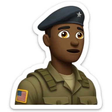 A soldier staring into the distance, clearly traumatized  sticker