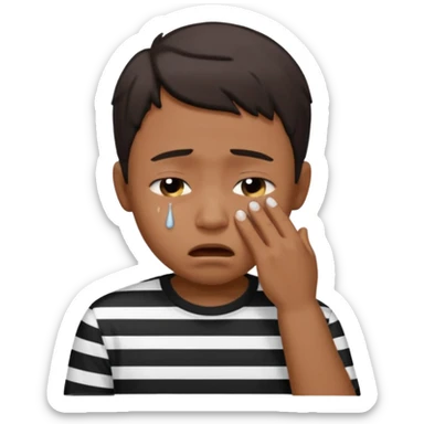 Tişörtü siyah beyaz çizgili ağlayan çocuk erkek sticker