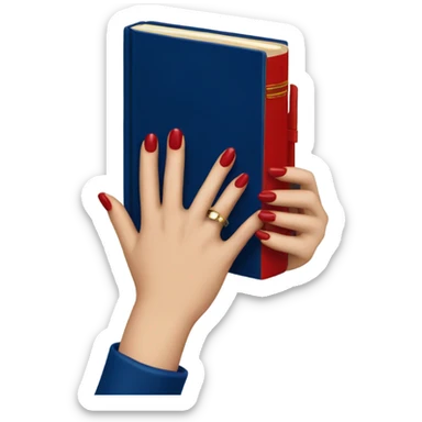 a hand with a red manicure holds a dark blue diary sticker