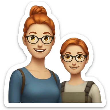 two nordic women designers being jolly, one with reddish hair, a ponytail and no glasses and the other with dark brown, medium short hair and glasses sticker