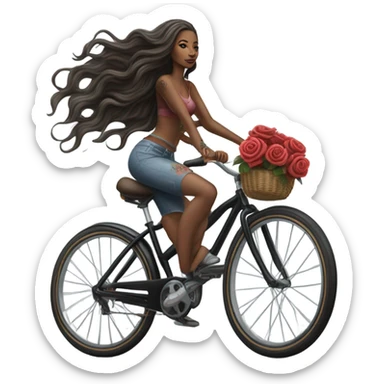 Hyper Realistic beautiful woman model with a small rose tattoo riding a bike sticker