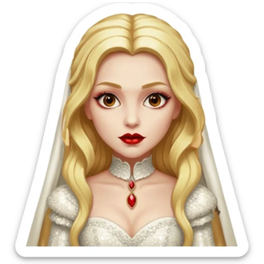 Marishka, Bride of Dracula from Van Helsing with long golden blonde hair, ivory sequin outfit sticker