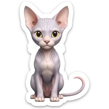 A 3D cartoon silver-gray Sphynx cat with smooth skin, gentle expression, elegant pastel lighting, cinematic Memoji rendering. full body or half body. sticker
