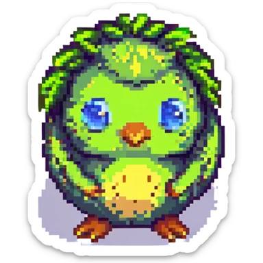 cute lively kiwi with face, arms and legs, pixel art style sticker