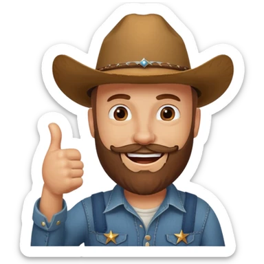 Bald country guy wearing a cowboy hat with a beard that’s brown kinda old holding his thumb up and smiling sticker