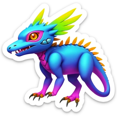 Tropical lush warm-colored modern colorful neon-colored cyber-Fakémon-Digimon-Trico-creature sticker
