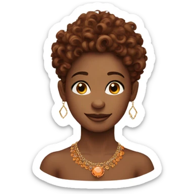 brown giro with brown orange curly hair, long lashes and gold jewlery  sticker