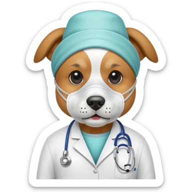 doctor dog wearing medical mask sticker