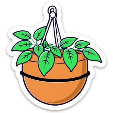 Plectranthus Verticillatus creeping charlie plant with trailing vines and large round coin-shaped leaves in a coconut fiber hanging basket sticker