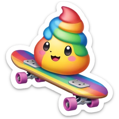 rainbow kawaii Poop skateboarding  sticker