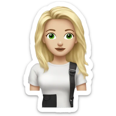 blonde hair girl, green eyes, black lashes, white top, baggy jeans  sticker