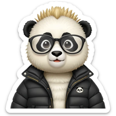 Panda wearing a puffer jacket a Mohawk and a pair of glasses  sticker