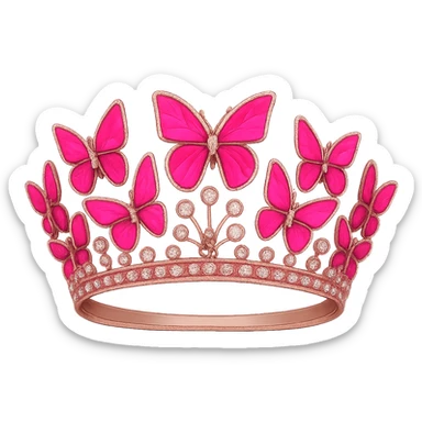 Enhance the vibrancy and saturation of the pink enamel butterflies on the crown, making them more vibrant and saturated in their pink enamel shades. Keep the sparkling gems and pink base intact. No background. sticker