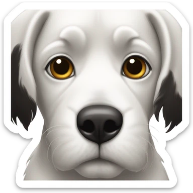 Un perro blanco y negro con el pelo desordenado y algo pequeño con los ojos marrón oscuro  sticker