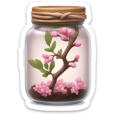 Delicate big twig with pink buds in a transparent jar sticker