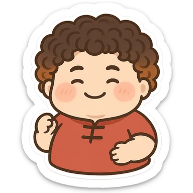 chubby Chinese character with perm hairstyle, orange-brown color on the tips of the hair, friendly expression sticker