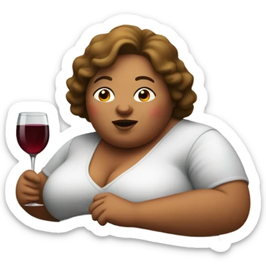 fat woman with a glass of wine sticker