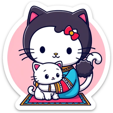Hello kitty giving a kiss to a marocan boy with long curly hair  sticker