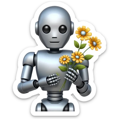 robot with flowers  sticker