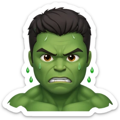 Create a man with brown eyes and dark hair in a crying Hulk costume sticker