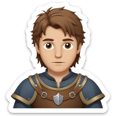 medieval outfit worn by a DnD themed fantasy character. basic low level clothes. clothes only above the waist. The clothes full waist. The character's haven't arms. character is brown hair brown eyes messy hair white man. sticker