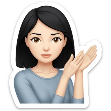 woman black long hair touching wrinkle skin sticker