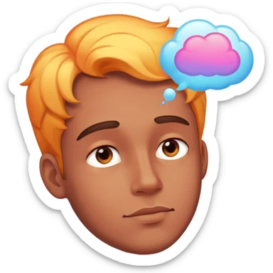 a dude dreaming of something cool, expressive face, dreamy thought bubble, vibrant colors sticker