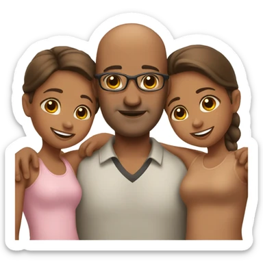 A brown dad who is bald with his two brown daughters sticker