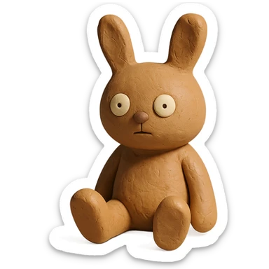 milk tea bunny sitting still with blank stare, claymation style sticker