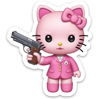 Hello Kitty in a cute pose with a pistol sticker