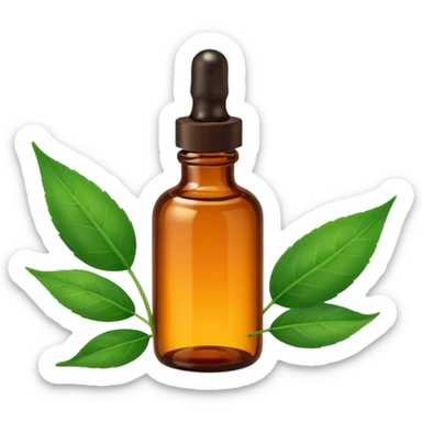 bottle of essential oil with a leaf sticker