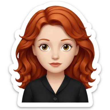 Julia Grant from Summer of Fear with medium red wavy hair, black outfit sticker