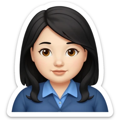 Slightly chubby professional woman with dimples, brown eyes, and long black hair sticker